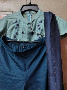 Beautiful High Neck Kurti With  Pant &amp;Dupatta