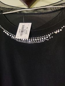 Black Net Top With Stone Work Around The Neck Line