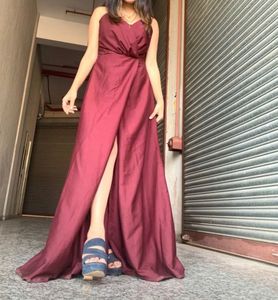 Burgundy Slit Maxi Dress