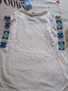 White T-Shirt with Crochet Detail