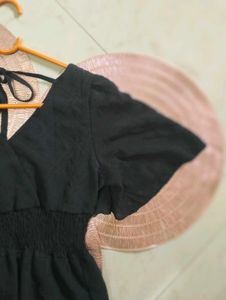Elegant Black V-neck long Midi Dress