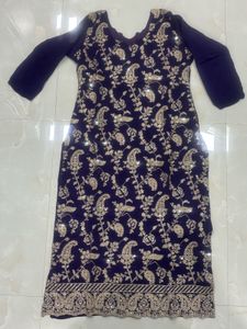 Navy Blue Chiffon Embroidered Suit Set – Great Dea