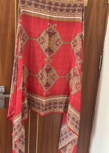 Red Printed Dupatta And Embroidery