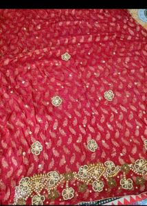 Banarasi Red Embroidered Dress Material