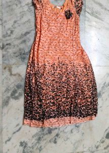 Peach Floral Print Dress