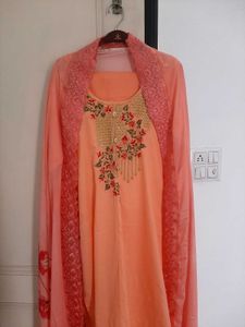 Plus Size Kurta Plazzo Set In Peach Color