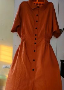 Coral Orange Button-Down Dress