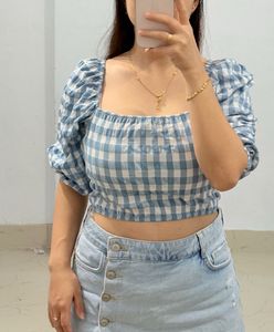 Blue Gingham Crop Top