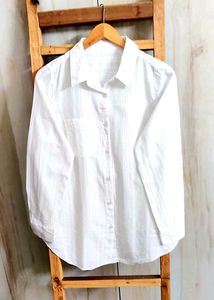 White Self Design Cotton Shirt Size-38-40
