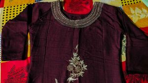 Smooth Embroidered Maroon Kurti Soft Material 🤎