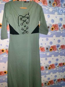 Olive Green Dress with Lace-Up Detail