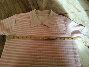 Pink Striped Polo Neck T-shirt