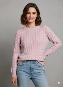 Pink Cable Knit Pullover Sweater