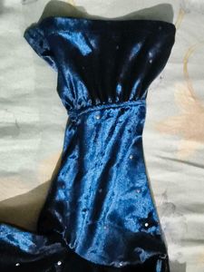 Velvety navy blue party wear blouse