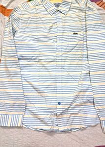 White Shirt  Full Sleeve Cotton  Blue Stripes.