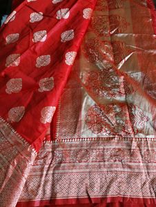 Red With Gold Zari Printed Saree (Women)