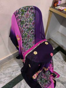 Purple Pink Flower Work Saree.