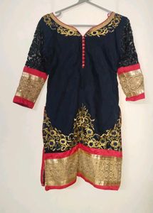 Embroidered Tunic Top With Pajama And Dupatta