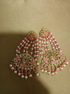 Elegant Pink &amp; Pearl Statement Earrings
