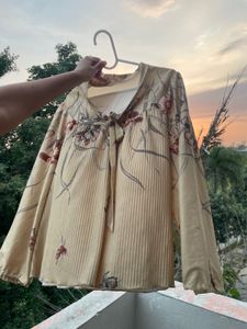 Vintage Floral Tie-Neck Blouse