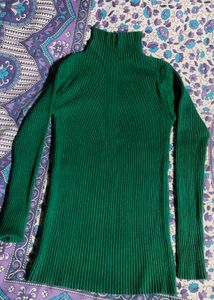 Striped High Neck Sweatshirt Green For Winter