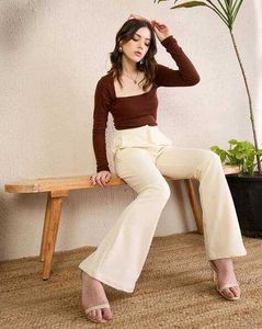 H&amp;M Off-White Faux Leather Pants with Front Slits