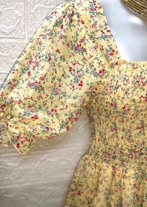 Mini Floral Print Yellow Midi Size Dress