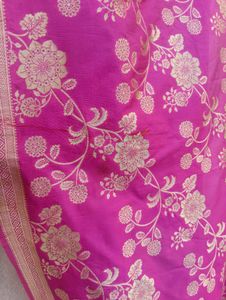 Pink Floral Banarasi Silk Dupatta