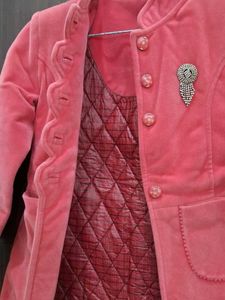 Girls' Cute Pink Velvet Coat