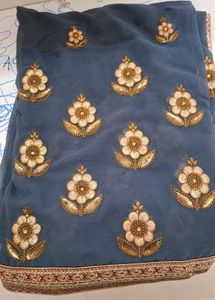 Elegant Blue Embroidered Saree