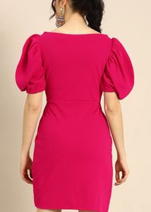 Pink Puff Sleeve Mini Dress