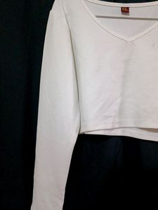 White Ful Sleeves Crop Top