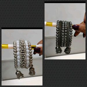 Silver & Pearl Bangles Combo Of 2