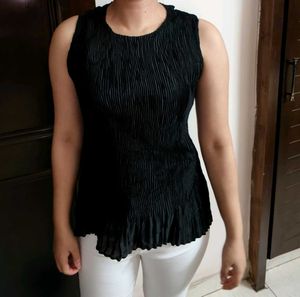 Women Black Pleated Casual Top
