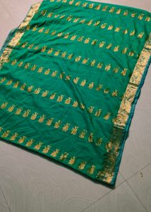 Shinning Sea Green Pure Gadwal Saree