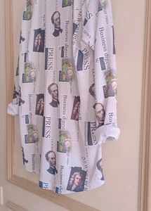 White Colour Newspaper Printed Shirt