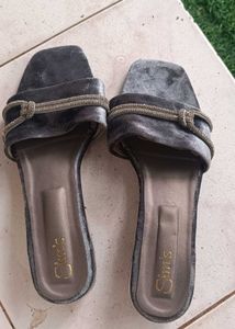 Grey Velvet Flats New
