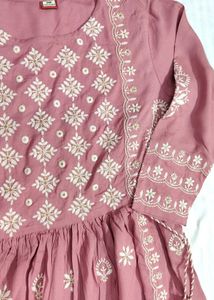 Women Mauve Pink Chikankari Embroidery Kurta Set