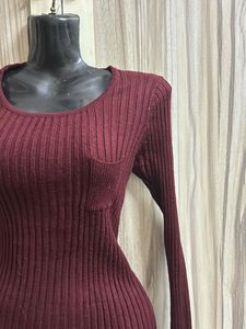 Burgundy Ribbed Knit Top