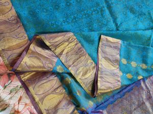Teal &amp; Gold Silk Saree