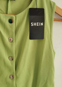 Green Button-Down Sleeveless Top