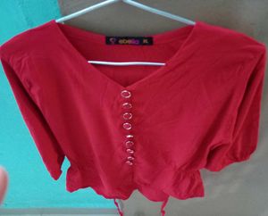 Red Button Down Crop Top