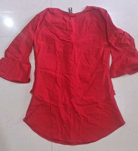 Stylish Red Top with Bell Sleeves