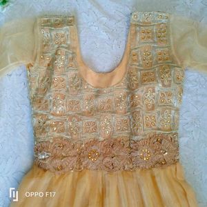 Golden Net Anarkali Dress