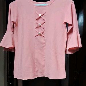 Peach Bell Sleeve Blouse