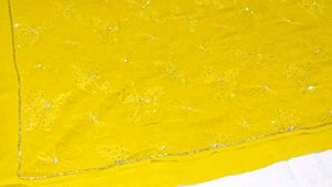 Beautiful Lemon Yellow Saree With White Stone Work