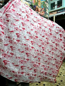 Red & White Cat Print Saree