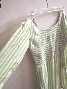 Green-white Line Dress