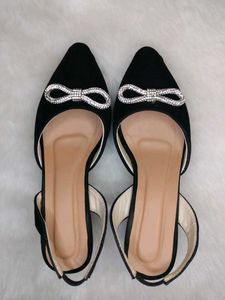 Black Rhinestone Bow Slingback Heels