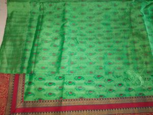 Green Silk Saree with Red Border